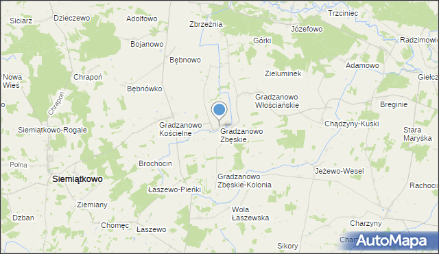 mapa Gradzanowo Zbęskie, Gradzanowo Zbęskie na mapie Targeo